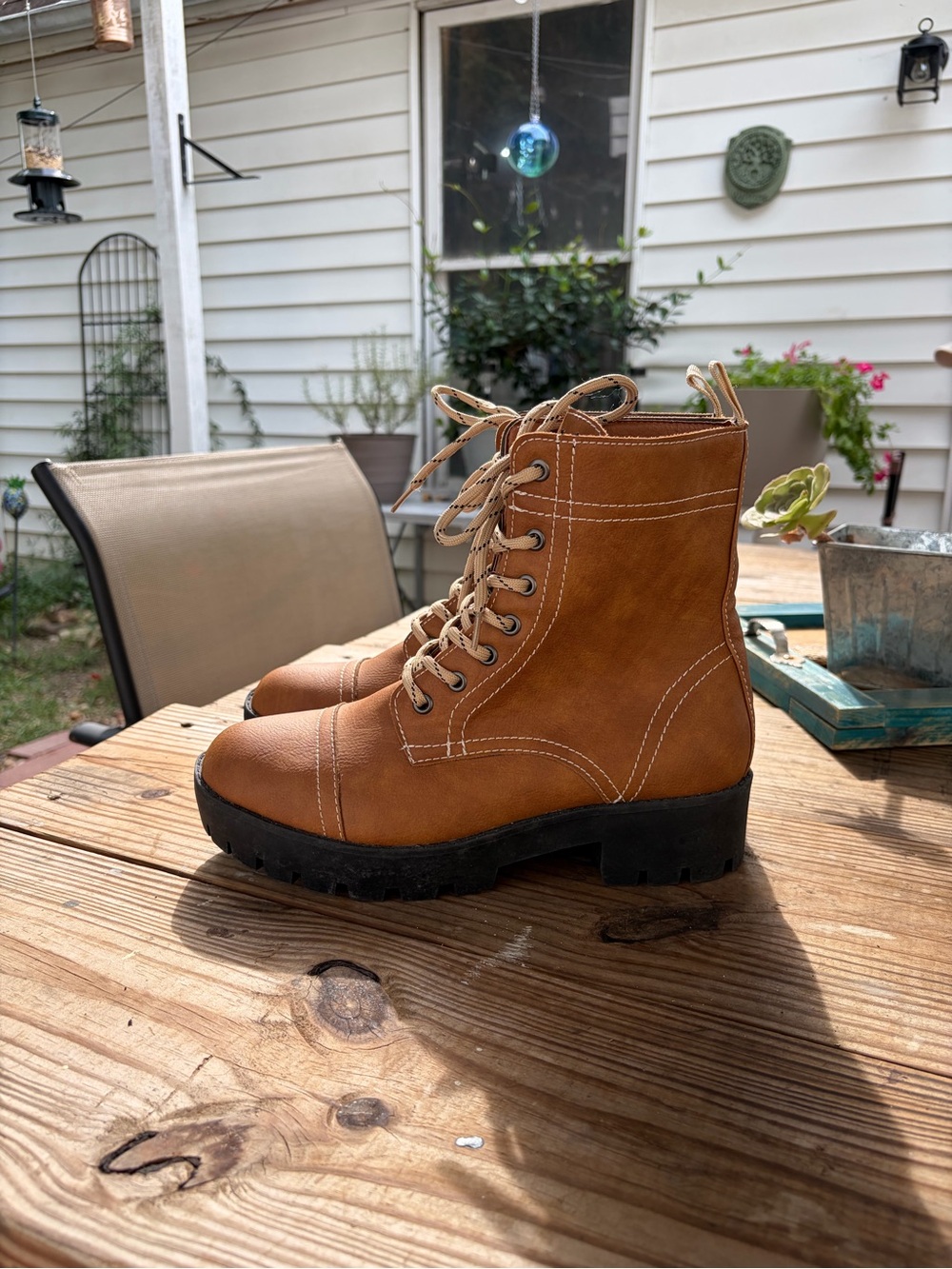 Seven7 Women’s Size 9 Cognac Brown Chunky Lug Sole Combat Boots